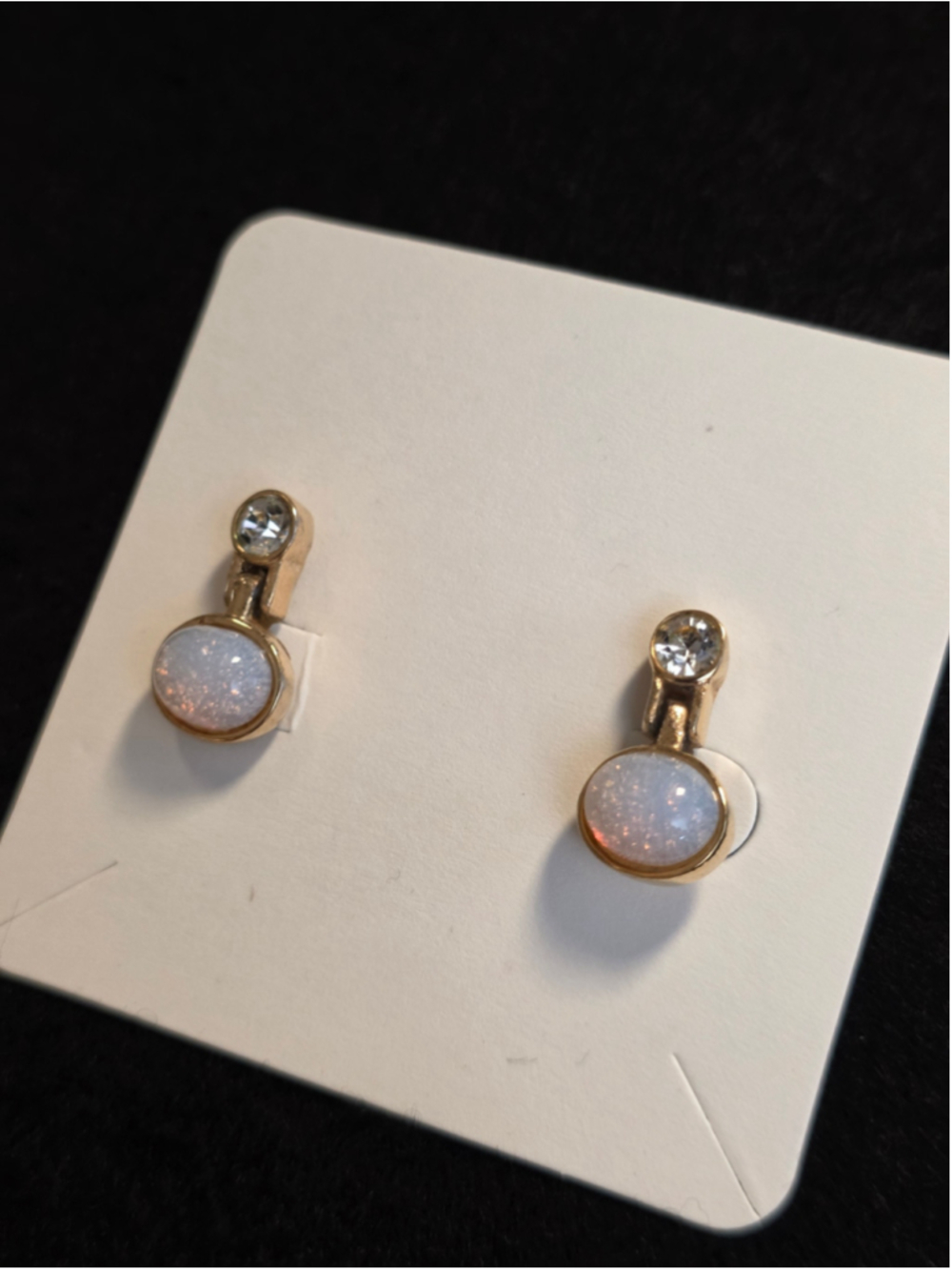 RARE 1980s Givenchy Faux Opal and Crystal Clip on Earrings - Picture 6 of 16